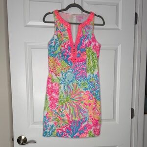 Lilly Pulitzer Ryder Shirt Dress Lovers Coral Lace Beading Women’s 4